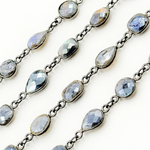 Load image into Gallery viewer, Coated Labradorite Pear & Round Shape Bezel Oxidized Wire Chain. CLB73