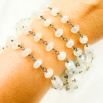 Load image into Gallery viewer, Coated White Chalcedony Oxidized Wire Chain.