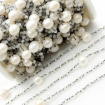 Load image into Gallery viewer, Moonstone & Pearl Oxidized 925 Sterling Silver Wire Chain. MS68