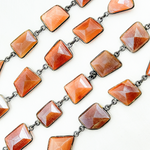 Load image into Gallery viewer, Coated Peach Moonstone Mix Shape Bezel Oxidized Wire Chain. CMS12