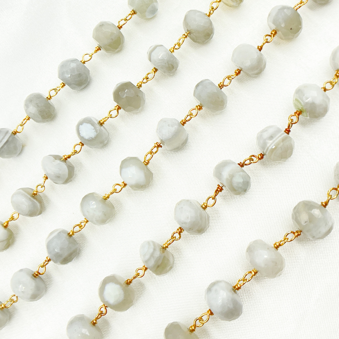 Blue Lace Agate Gold Plated Wire Chain. BLU3