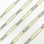 Load image into Gallery viewer, 925 Sterling Silver Two Tone (Yellow Gold, Black Rhodium) Diamond Cut Paperclip Chain. V4GB1

