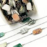 Load image into Gallery viewer, Multi Agate Rectangular Shape Bezel Oxidized Wire Chain. MAG1