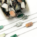 Load image into Gallery viewer, Multi Agate Rectangular Shape Bezel Oxidized Wire Chain. MAG1
