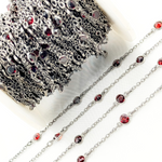 Load image into Gallery viewer, Garnet Round Shape Bezel Oxidized Wire Chain. GAR4