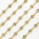 Load image into Gallery viewer, Coated Grey Moonstone Round Shape Bezel Gold Plated Wire Chain. CMS21