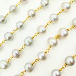 Load image into Gallery viewer, Grey Pearl Round Gold Plated Wire Chain. PRL48
