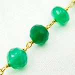 Load image into Gallery viewer, Green Onyx Rondel Faceted Gold Plated Wire Chain. GRE3
