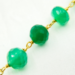 Load image into Gallery viewer, Green Onyx Rondel Faceted Gold Plated Wire Chain. GRE3