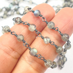 Load image into Gallery viewer, Labradorite Ball Stone Black Rhodium 925 Sterling Silver Wire Chain. LAB59