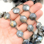 Load image into Gallery viewer, Coated Labradorite Hexagon Shape Bezel Oxidized Wire Chain. CLB8