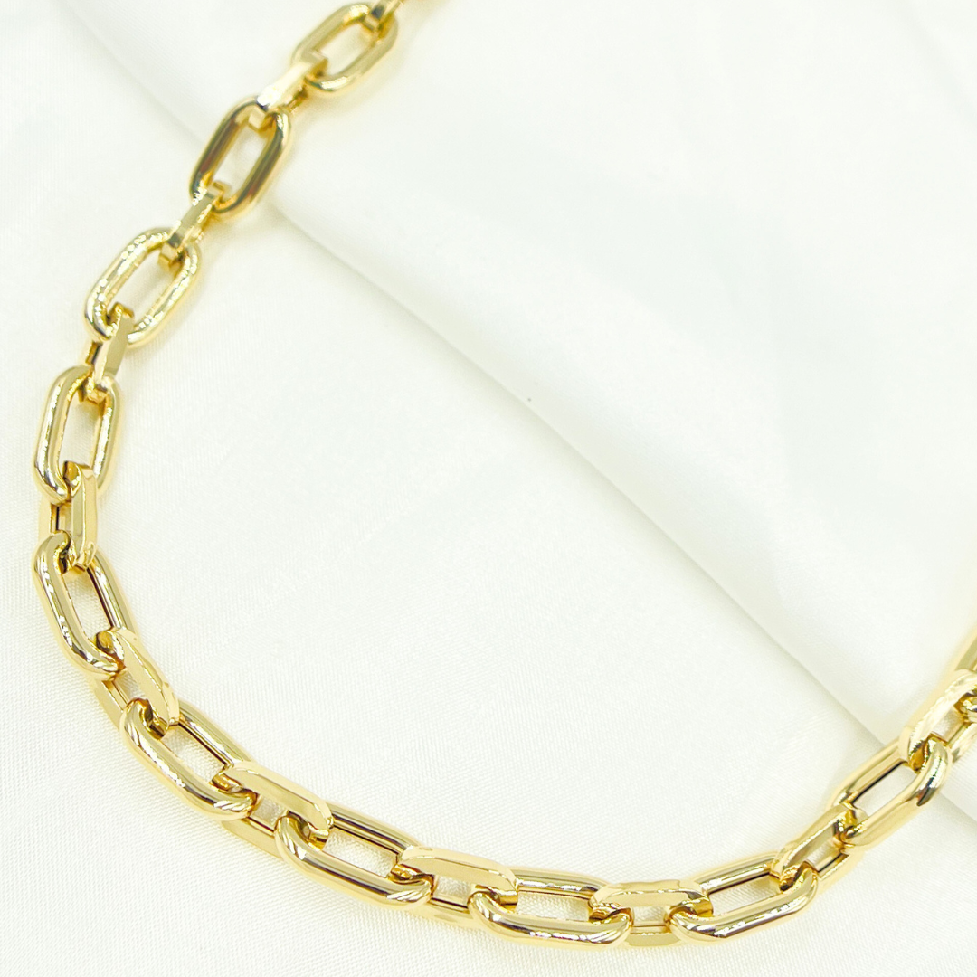 14k Solid Yellow Hollow Gold Smooth & Flat Oval Link Chain. 568867G