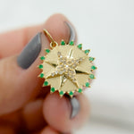 Load image into Gallery viewer, 14k Solid Gold Diamond &amp; Emerald Circle Charm. GDP618
