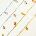 Load image into Gallery viewer, Peach Color Cubic Zirconia Pear Shape Dangle Chain. CZ59