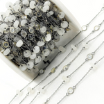 Load image into Gallery viewer, Moonstone Rondel Shape & White Topaz Oxidized Connected Wire Chain. MS32