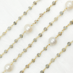 Load image into Gallery viewer, Labradorite & Pearl Gold Plated 925 Sterling Silver Wire Chain. LAB119
