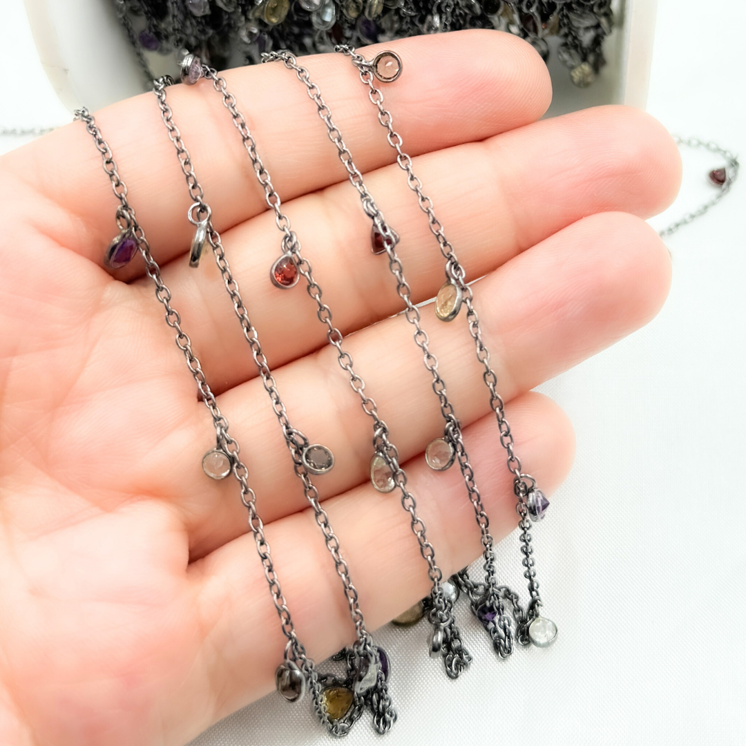 Multi Gemstone Dangle Oxidized Wire Chain. MGS21