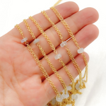 Load image into Gallery viewer, White Moonstone Rondel Shape Gold Plated Wire Chain. WMS18