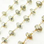 Load image into Gallery viewer, Pyrite Rondel Faceted Gold Plated Wire Chain. PYR54
