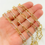 Load image into Gallery viewer, 925 Sterling Silver Paperclip Diamond Cut Gold Plated &amp; Silver Link Chain. V10GS
