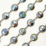 Load image into Gallery viewer, Coated Labradorite Round Shape Bezel Oxidized Wire Chain. CLB7