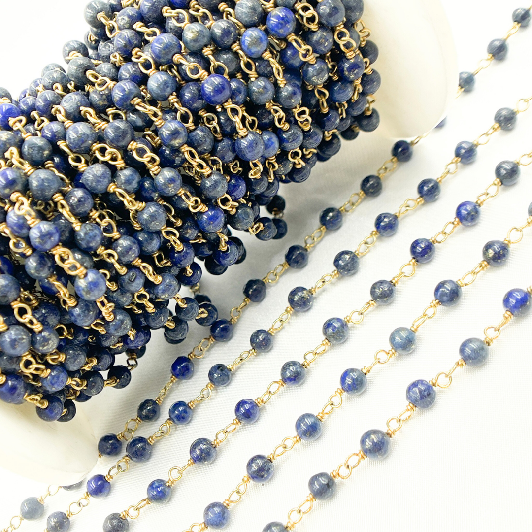 Lapis Lazuli Round Shape Gold Plated Wire Chain. LAP12
