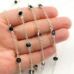 Load image into Gallery viewer, Black Spinel Round Shape Bezel 925 Sterling Silver Connected Wire Chain. BSP13