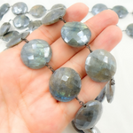 Load image into Gallery viewer, Coated Labradorite Coin Shape Oxidized Wire Chain. CLB46
