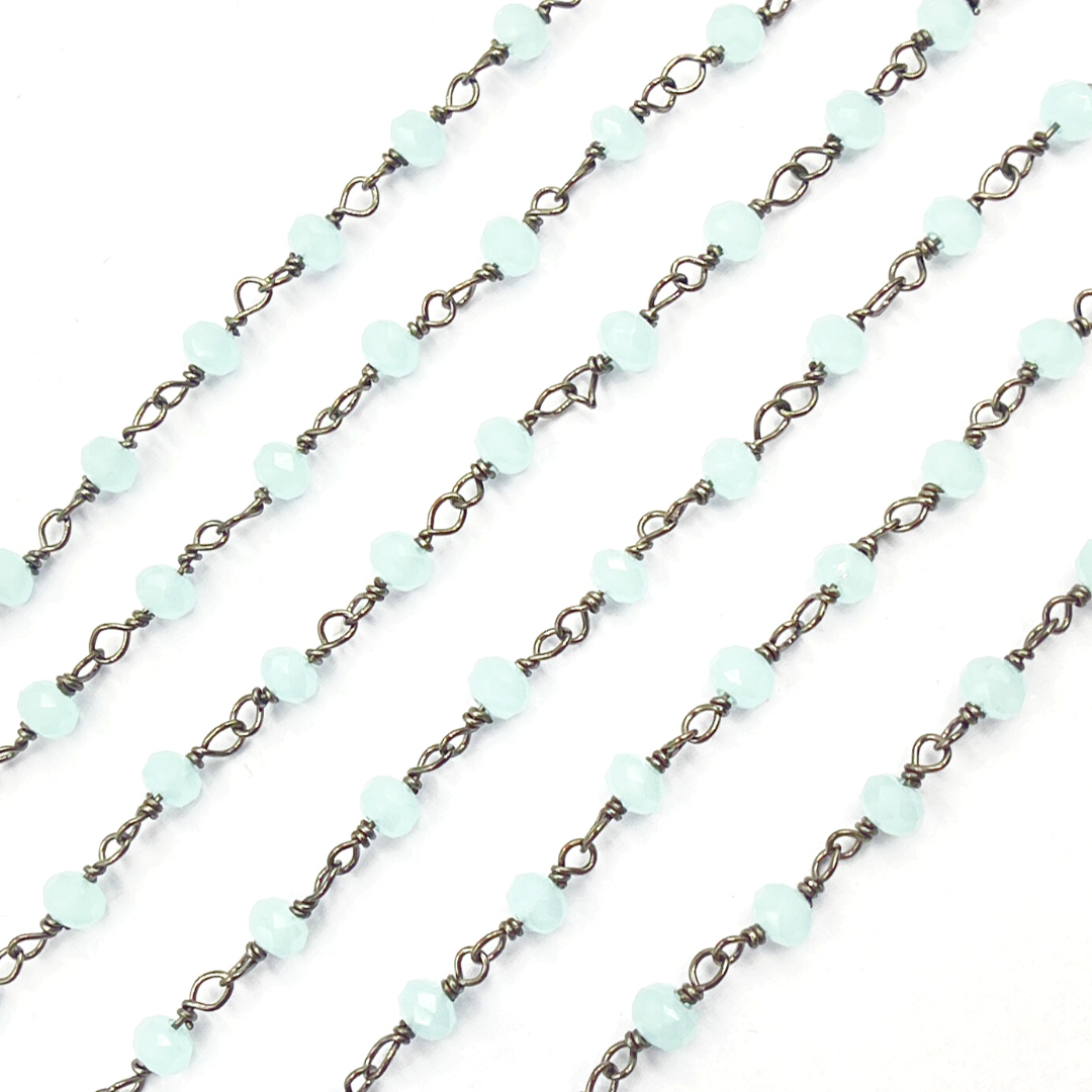 Aqua Color Chalcedony Black Rhodium 925 Sterling Silver Wire Chain. PCL8