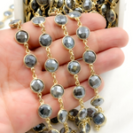 Load image into Gallery viewer, Coated Labradorite Round Shape Bezel Gold Plated Wire Chain. LAB113