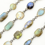 Load image into Gallery viewer, Labradorite Mix Shape Bezel Oxidized Wire Chain. LAB15