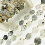 Load image into Gallery viewer, Black Rutile Coin Shape Gold Plated Wire Chain. BRU9