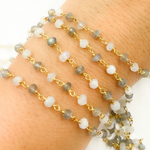 Load image into Gallery viewer, Labradorite & Moonstone Gold Plated 925 Sterling Silver Wire Chain. LMS1