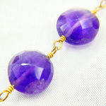Load image into Gallery viewer, Amethyst Coin Shape Gold Plated Wire Chain. AME14
