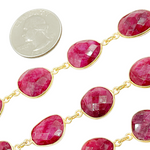 Load image into Gallery viewer, Dyed Ruby Organic Shape Bezel Gold Plated Wire Chain. RUB6
