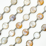 Load image into Gallery viewer, Coated Brown Moonstone Round Shape Bezel Oxidized Wire Chain. CMS8