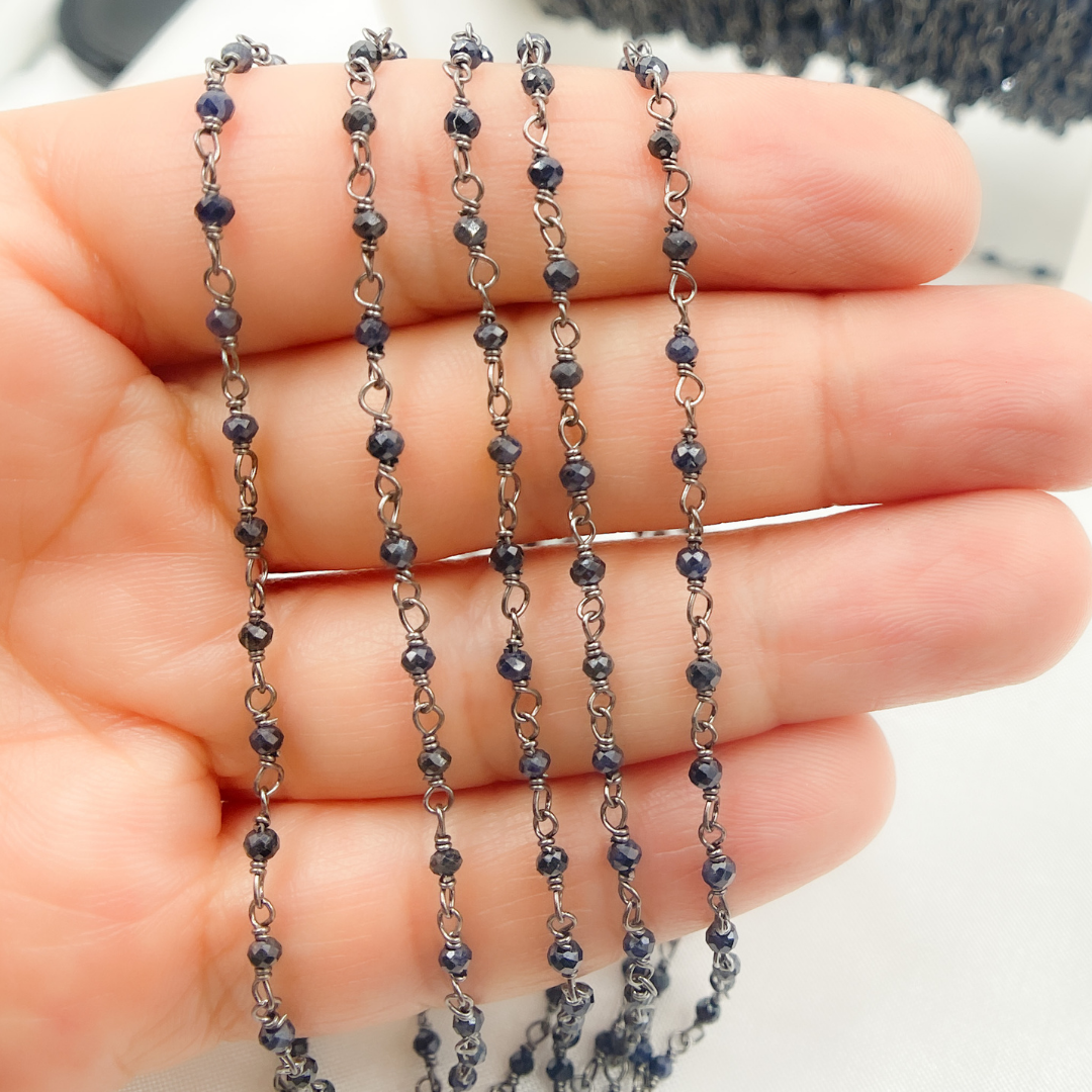 Blue Sapphire Oxidized Wire Chain. MSA19