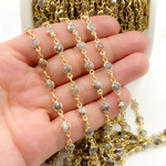 Load image into Gallery viewer, Coated Moonstone Round Shape Bezel Gold Plated Wire Chain. CMS20