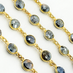 Load image into Gallery viewer, Coated Labradorite Round Shape Bezel Gold Plated Wire Chain. LAB112
