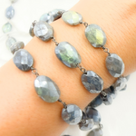 Load image into Gallery viewer, Coated Labradorite Oval Shape Oxidized Wire Chain. CLB51
