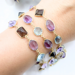 Load image into Gallery viewer, Multi Gemstone Bezel Gold Plated Wire Chain. MGS22