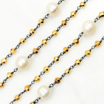 Load image into Gallery viewer, Golden Pyrite &amp; Pearl Oxidized 925 Sterling Silver Wire Chain. PYR63
