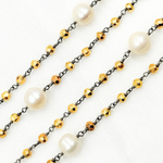 Load image into Gallery viewer, Golden Pyrite & Pearl Oxidized 925 Sterling Silver Wire Chain. PYR63