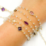 Load image into Gallery viewer, White Moonstone & Multi Stone Gold Plated Wire Chain