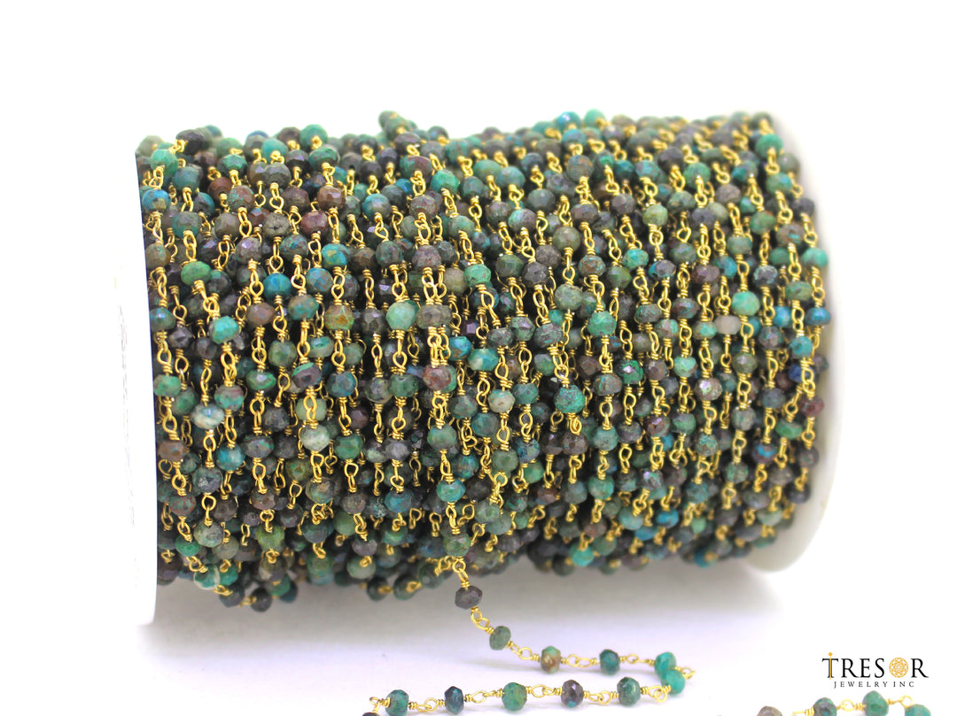 Chrysocolla Gemstone Wire Wrap Chain. CSO3