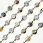 Load image into Gallery viewer, Coated Grey Moonstone Round Shape Bezel Oxidized Wire Chain. CMS105

