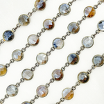 Load image into Gallery viewer, Coated Grey Moonstone Round Shape Bezel Oxidized Wire Chain. CMS105