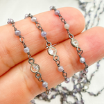 Load image into Gallery viewer, Coated Blue Quartz & Round CZ Wire Wrap Chain. CQU28