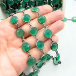 Load image into Gallery viewer, Green Onyx Round Shape Bezel Oxidized Wire Chain. ON3

