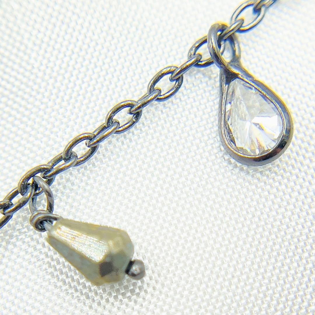 Pyrite and CZ Pear Shape Dangle Wire Chain. PYR32